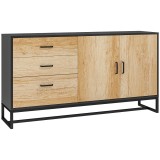 HOMCOM Bufet de Bucătărie cu 3 Sertare și un Dulăpior cu 2 Uși cu &Icirc;nchidere Lină, 140x35x75 cm, Lemn Natural | Aosom Romania