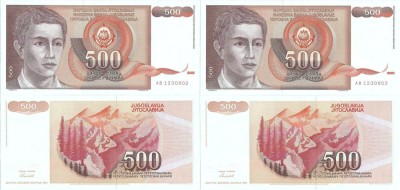 2 &amp;times; 1991 , 500 dinara ( P-109a ) - Iugoslavia - stare UNC foto