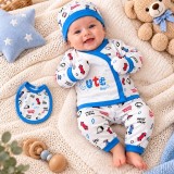 Cumpara ieftin Set nou-născut băiețel 5 piese, alb cu albastru, imprimeu Cute Boy, bluză,