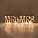 Decorațiune Suspendabilă Lemn, Mr &amp; Mrs, Lumină Caldă Albă, Bej, 48x2.2x12cm, Baterii Incluse, Oem
