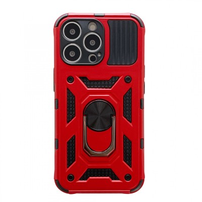 Husa de protectie, Flippy, compatibila cu Apple iPhone 13 Pro Max Defender, Model 4 cu suport, Rosu foto