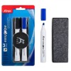 Set Markere Pentru Tabla Alba, A Plus, EasyWipe, 3 Bucăți, Culoare Negru și Albastru, Cu Burete Suport, Oem