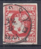 ROMANIA 1869 LP 27 REGELE CAROL I CU FAVORITI 15 BANI ROSU STAMPILAT IASI
