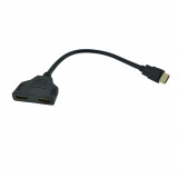 Cumpara ieftin Cablu adaptor HDMI splitter, conector HDMI tata la 2 porturi HDMI mama, ADAPTHDMI, pasiv, 25 cm, negru