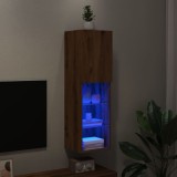 Gossi comoda tv cu lumini led, stejar artizanal, 30,5x30x102 cm