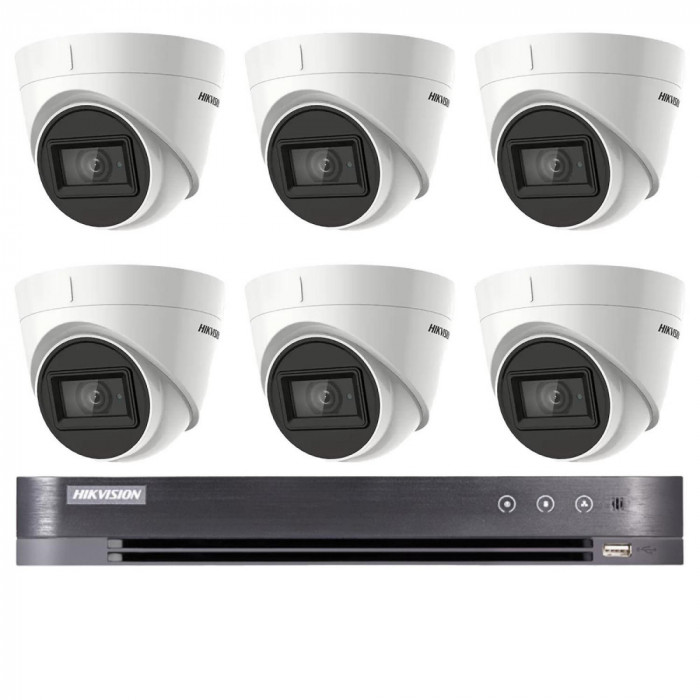 Sistem de supraveghere 6 camere Hikvision 8MP, 4in1, lentila 2.8mm, IR 60m, DVR 8 canale 4K, 8MP SafetyGuard Surveillance