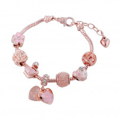 Bratara charm cu 7 talismane norocoase,Charm Bracelet, Rose-Gold foto