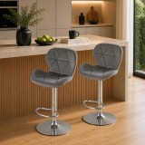 Cumpara ieftin Set 2 scaune de bucatarie/bar, Artool, West, rotativ, catifea gri, picior metal argintiu, 46x48.5x90-111 cm