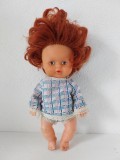 Papusa veche Aradeanca DINA anii 70-80, 22cm, par roscat, haina originala, bebe bebelus