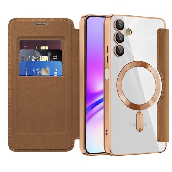 Husa MagSafe pentru Samsung Galaxy A05s A057, Techsuit, SmartMag Book, Maro