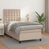 VidaXL Pat box spring cu saltea, cappuccino, 90x200 cm piele ecologică