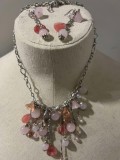 Set bijuterii roz dama-PPP(colier+ cercei) VINTAGE nunta,nasa-INOX placat cu aur 18k
