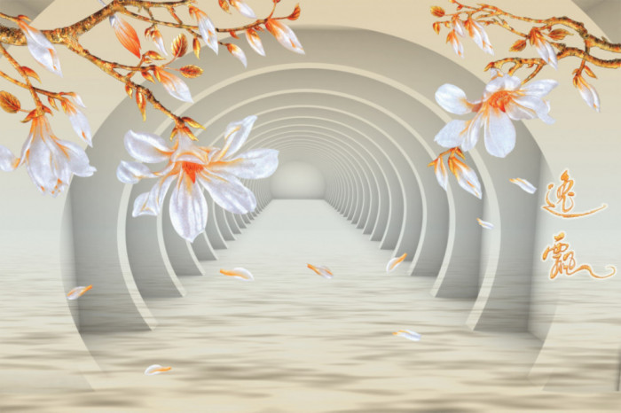 Fototapet autocolant Magnolii si tunel, 250 x 150 cm