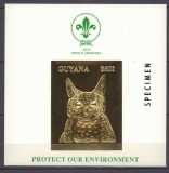 GUYANA 1993 FAUNA BUFNITE CERCETASIE SPECIMEN GOLD FOIL COTA MICHEL 50 EURO, Nestampilat