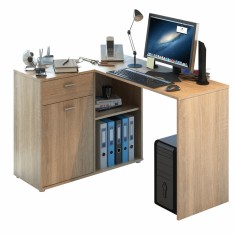 Birou extensibil cu spatiu depozitare din pal maro stejar sonoma Kalimero 120x90x76 cm