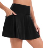 Chiloți de bikini pentru femei, șort de &icirc;not cu talie &icirc;naltă, cu șort interior, rochie de &icirc;not, rochie de plajă cu 4 buzunare, negru, S