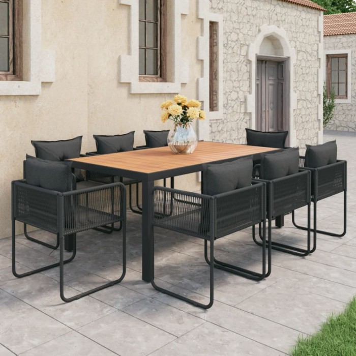 Gossi set mobilier de gradina, 9 piese, negru si maro, ratan pvc