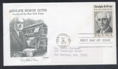 United States 1976 Adolph S Ochs FDC K.705 foto