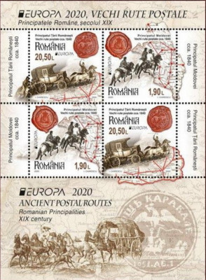 ROMANIA 2020 -EUROPA - Vechi rute postale--Bloc tip II cu 2 serii LP.2280B MNH foto