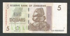 ZIMBABWE 5 DOLARI DOLLARS 2007 [24] P-66 , XF foto