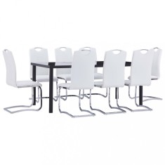 vidaXL Set mobilier de bucatarie, 9 piese, alb, piele ecologica foto