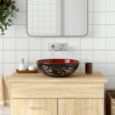 vidaXL Lavoar de blat, negru și roșu, rotund, &amp;Phi;41x14 cm, ceramică 155051 foto