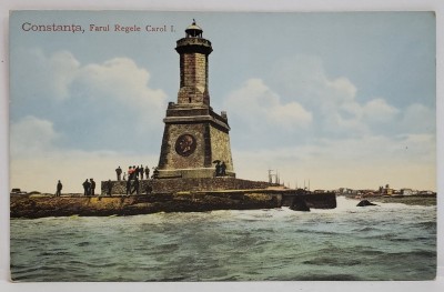CONSTANTA , PAVILIONUL M.S. REGINA ELISABETA SI FARUL , CARTE POSTALA , INCEPUTUL SEC. XX foto