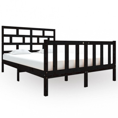 Cadru de pat dublu 4FT6, negru, 135x190 cm, lemn masiv de pin foto