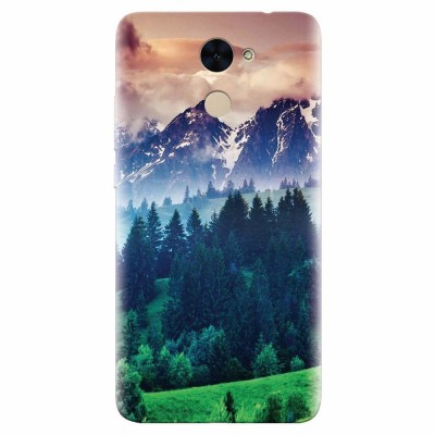 Husa silicon pentru Huawei Enjoy 7 Plus, Forest Hills Snowy Mountains And Sunset Clouds foto