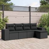 Cumpara ieftin Set mobilier de grădină cu perne, 5 piese, negru, poliratan