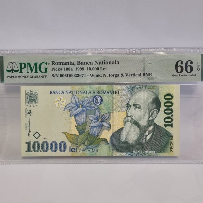 BANCNOTA UNC 10000 LEI 1999 GRADATA PMG 66 EPQ