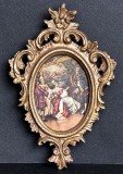 Scena de epoca din Palatul Versailles - medalion miniatura cu rama Rococo, reproducere pictura
