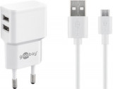 Incarcator retea Goobay, 2x USB-A 2.4A, cablu micro USB, alb