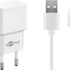 Incarcator retea Goobay, 2x USB-A 2.4A, cablu micro USB, alb