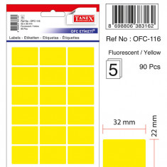Etichete Autoadezive Color, 22 X 32 Mm, 90 Buc/set, Tanex - Galben Fluorescent