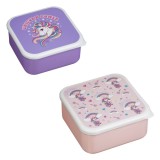 Set Caserole din Plastic cu Imprimeu Unicorni, 2 buc, 700ml si 500ml, Roz si Lila, CMCLASS