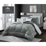 Lenjerie pat cu pilota inclusa din catifea si blanita artificiala de iepure cu doua fete,cearceaf cu elastic,gri deschis+alb - A1208