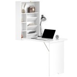 HOMCOM Birou pliabil de perete, masă de perete pliabilă cu rafturi pentru living, sufragerie, birou, 93,8 x 60 x 147 cm, alb | Aosom Romania