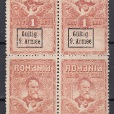 ROMANIA 1918 TIMBRU FISCAL 1 LEU SUPRATIPAR GULTIG 9 ARMEE BLOC 4 GUMA ORIGINALA