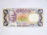 Rară! Sierra Leone 5 Leones 1984,bancnota din imagini &icirc;n stare bună la cel mai mic preț