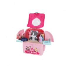 Set catelus cu ghiozdanel si accesorii roz foto