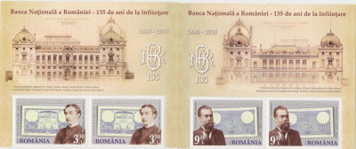 ROMANIA 2015 BNR- 135 ani de la infiintate-2 serii cu manseta ilustrata MNH** foto