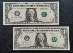 Lot bancnote USA 2013, 2 x 1 Dollar litera F, serii consecutive - G 4255 foto