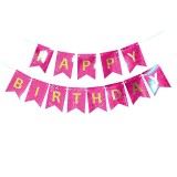 Banner Happy Birthday Roz Chrome, Ghirlanda 2.5m, 17cm, Ropet - Decoratiuni Aniversare Copii, Petrecere