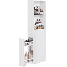 VASAGLE Dulap de depozitare pentru baie, pentru spatii inguste, cu sertare si raft reglabil, 40x18x134cm, alb Household NewTrend