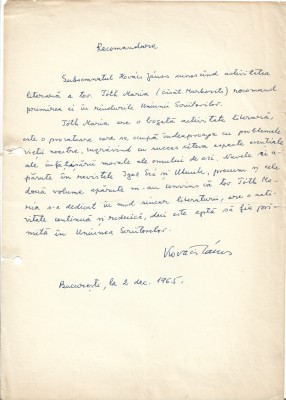 A3256N Document scris și semnat olograf de Kov&amp;aacute;cs J&amp;aacute;nos referitor la T&amp;oacute;th Maria, 1965 foto