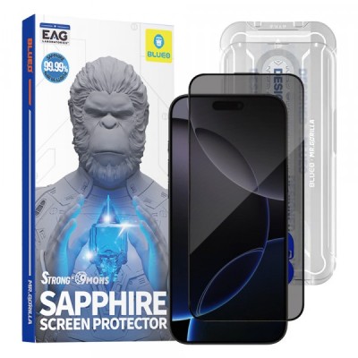 Folie de protectie Ecran Privacy Blueo Sapphire Applicator Pro pentru Apple iPhone 17 Pro Max / 16 Pro Max, Sticla Securizata, Full Glue foto