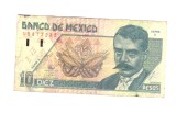 Bancnota Mexic 10 pesos 10 mai 1996, circulata, mici pete pe margini, stare relativ buna