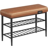 VASAGLE Banca pantofi 80x30x50 cm, cu rafturi si sezut tapitat, otel si piele PU, maro caramel Household NewTrend