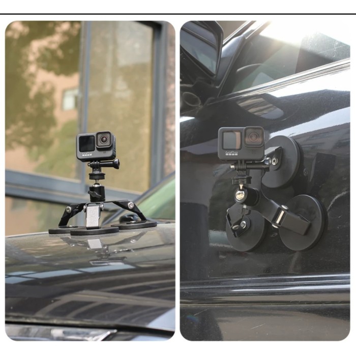 Ventuza magnetica Surewo atasare GoPro Hero 13,12,11,10,9,8,7,6,5 pe masina sau obiecte metalice, baza tripla